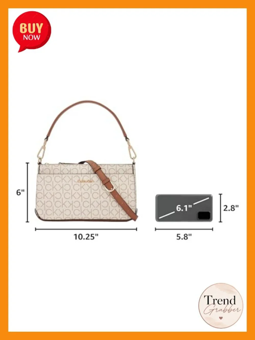 Triple Compartment Shoulder Bag with Crossbody Strap, PVC Logo Emboss
